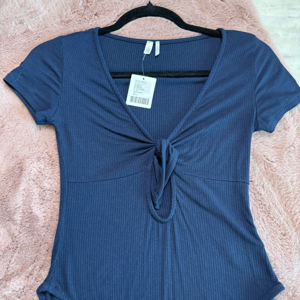 Navy tie front bodysuit